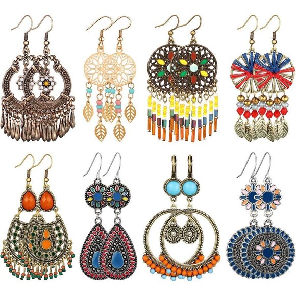 Jewelry - 8 Pairs Boho Earrings for Women Vintage Dangle Drop Jewelry Gift Set